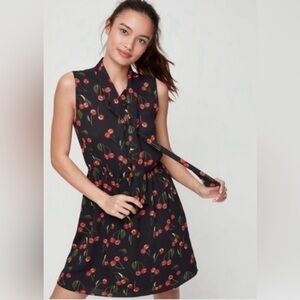 SUNDAY BEST | Aritzia Cherry Print Tie Neck Veronica Flare Skirt Dress Sz Small
